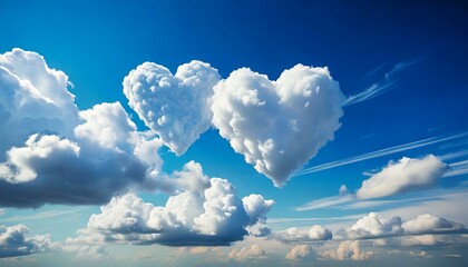 空に浮かぶハート模様の雲、ラッキー愛情のイメージ