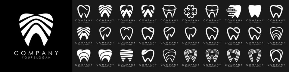 set of dental clinic tooth logo design vector illustration.