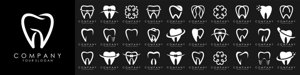 set of dental clinic tooth logo design vector illustration.