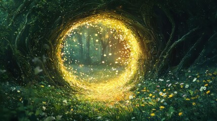 Mystical Glowing Portal Opening into an Ethereal Dreamlike World