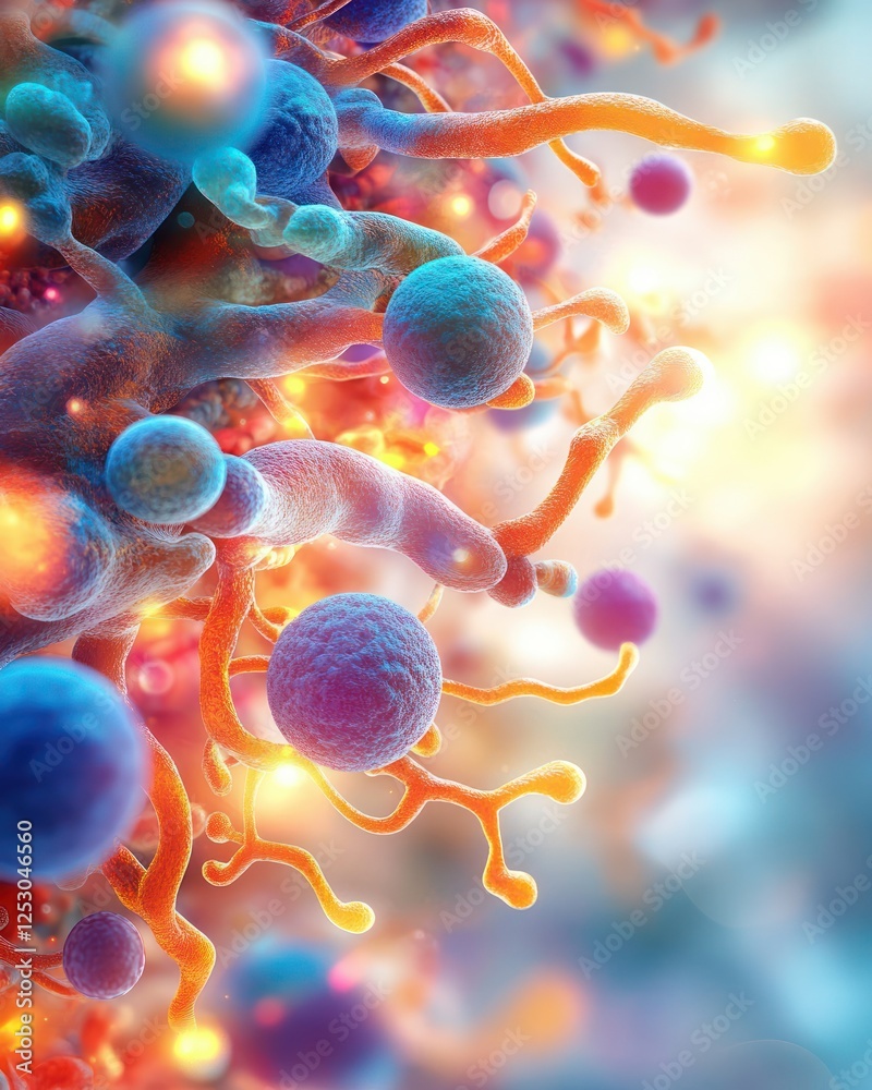 Leinwandbilder abstract depiction of cellular structures with vibrant colors and intricate details highlighting bio