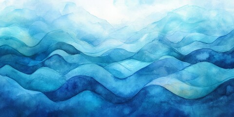 Obraz premium Watercolor Azure Mountain Range Landscape