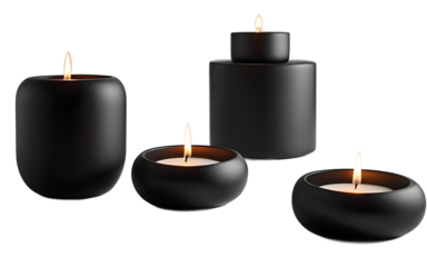 A set of minimalist decorative candle holders in matte black on a empty plain background