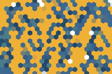 High-quality abstract orange and blue navy hexagonal pixel mosaic with geometric precision. Vintage digital art concept