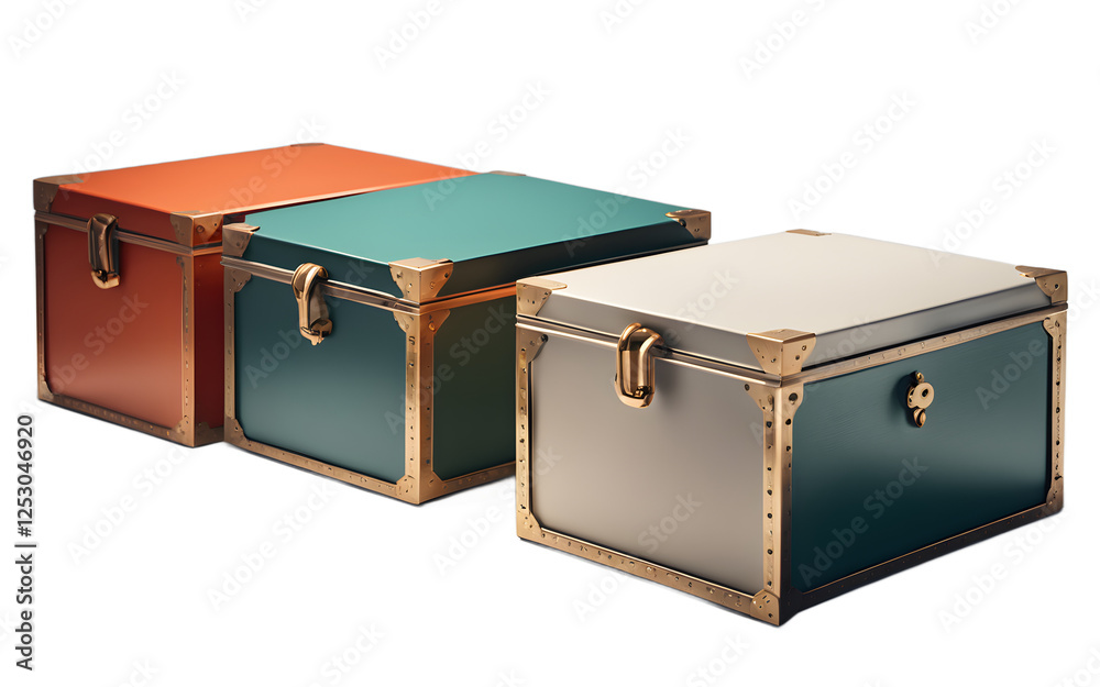 Poster A set of three stacking storage boxes with a simple design on a empty plain background