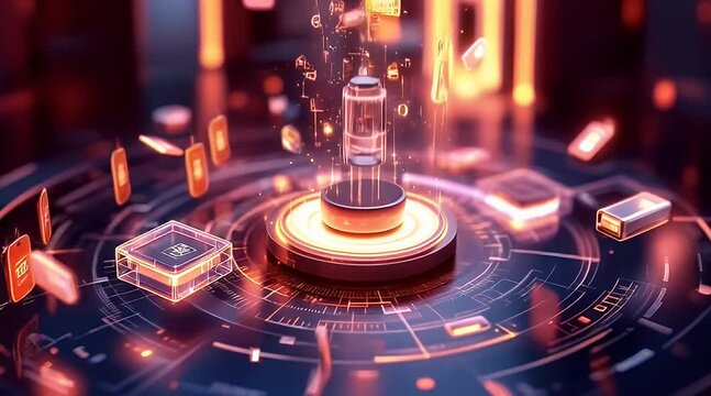 Data center, digital icons, glowing, futuristic, technology, processing, abstract, stock photo