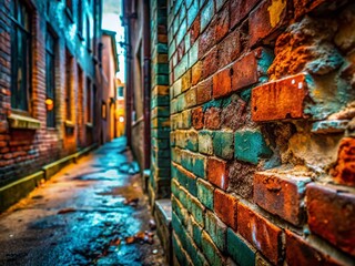Fototapeta premium Macro Photography: Detailed Textures of an Alleyway Wall, Grunge, Brick, Urban Decay