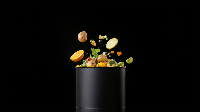 A dynamic shot of discarded produce highlighting waste awareness