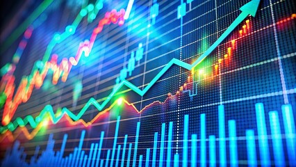 Macro Shot of Upward Trending Stock Market Graph, Financial Growth, Investment Success, Bull Market, Economic Boom