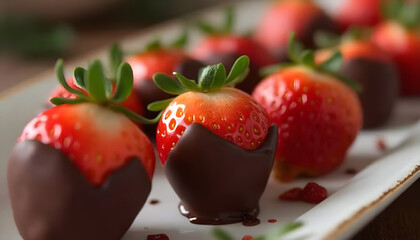 Chocolate covered strawberry assortment, minimalistic festive fruit treat