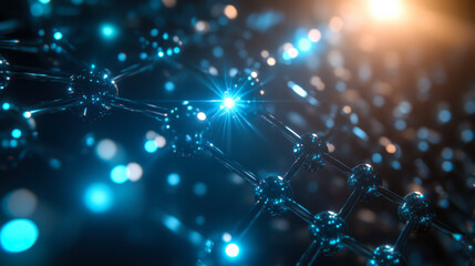 Detailed view of a molecular network showcasing light and structure in a high-tech environment