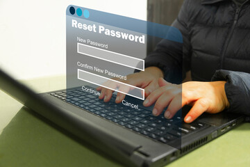 Reset password concept. Lock icon, security code showing on change password page while business...