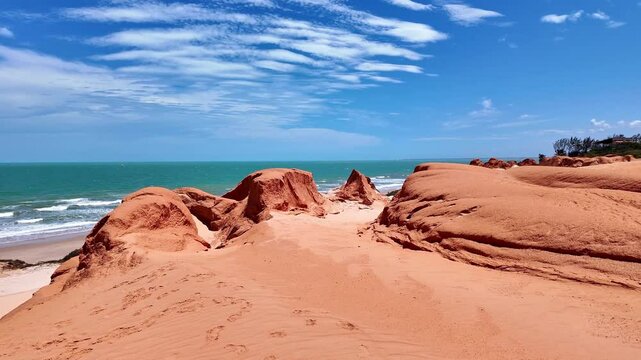 The rock formations at Canoa Quebrada Beach at Canoa Quebrada, state of Ceara in Brazil