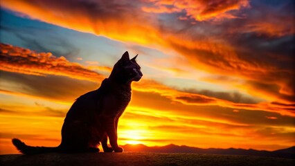Majestic Cat Silhouette at Sunset: Rule of Thirds Composition