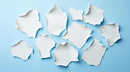 Fototapeta premium Torn White Paper Pieces On Light Blue Background