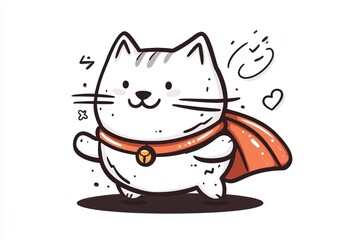 Adorable Superhero Cat Cartoon Illustration Cute Kitten in Cape Mascot Design