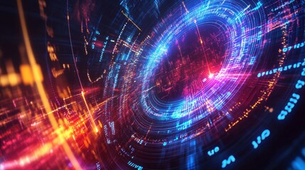 Fototapeta premium Quantum System Illuminated by Swirling Binary Data