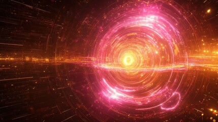 Obraz premium Quantum Processor Glowing with Swirling Neon Qubits