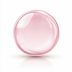 Obraz premium A realistic illustration of a translucent pink bubble, detailed with soft reflections and delicate highlights, appearing perfectly round and glossy, placed on a clean white background.
