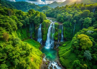Majestic Maramere Falls Aerial View: Cascading Water and Lush Rainforest