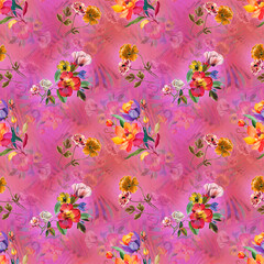 Seamless Vibrant Floral Pattern on Pink Background – Digital Textile Print