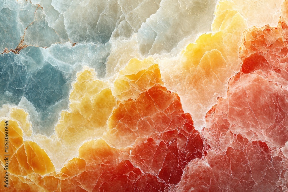 Poster abstract image of colorful onyx stone with swirling patterns and vibrant hues of blue, yellow, and r