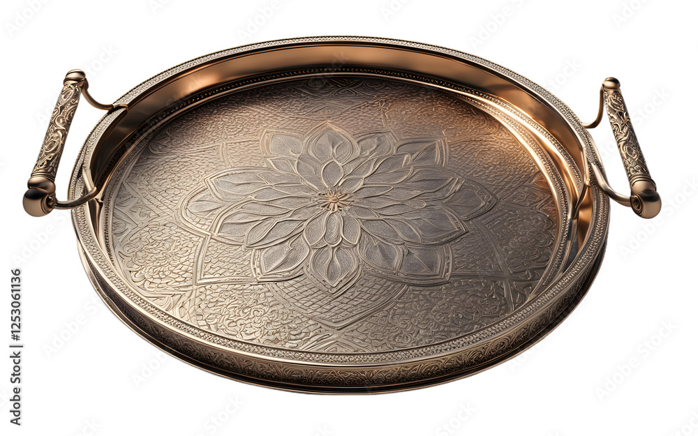Poster A set of two decorative metal trays with intricate patterns on a empty plain background