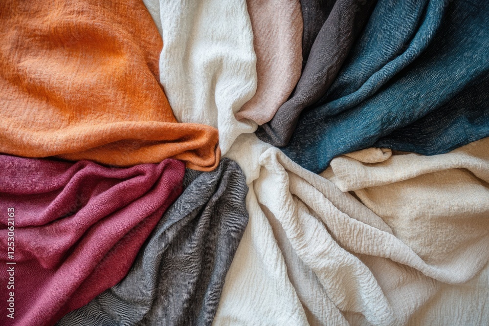 Aufkleber A collection of various textured fabrics in a variety of earthy tones arranged in a circular pattern.
