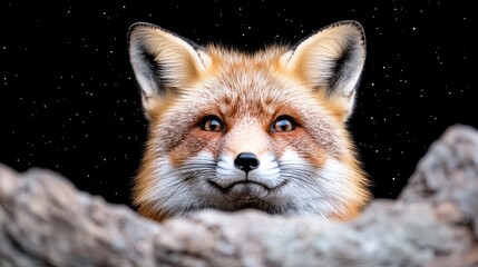 Obraz premium Playful Fox Facing Forward in a Starry Night