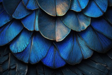 Obraz premium Intricate, vibrant blue feathers create a mesmerizing texture, showcasing nature's artistry.