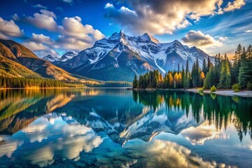 Obraz premium Majestic Snowcapped Mountain Reflected in Serene Alta Lake, Stunning Alpine Landscape Photography