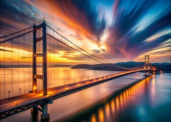 Fototapeta premium Majestic Suspension Bridge at Dusk - Long Exposure Photography