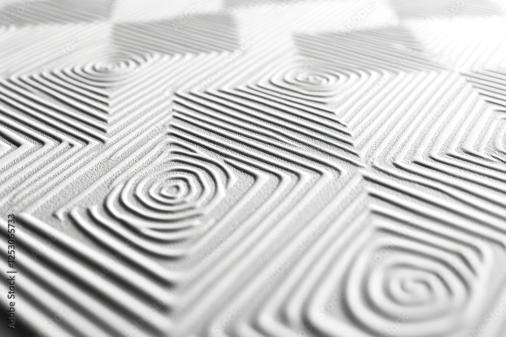 Leinwandbilder Abstract white textured surface with embossed geometric patterns and swirling lines creating a modern, minimalist design.
