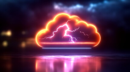Obraz premium Neon Cloud with Lightning Strike Digital Art