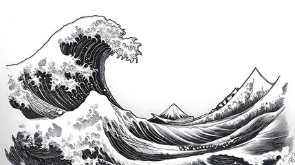 Great Wave Off Kanagawa Black And White Art