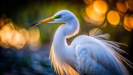 Fototapeta premium Majestic White Egret Close-up in Low Light - Wildlife Photography