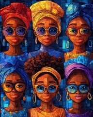 Obraz premium Juneteenth Vibrant Mosaic Portraits of Black Women