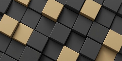 Textured pattern of black and gold cubes arranged in a grid.