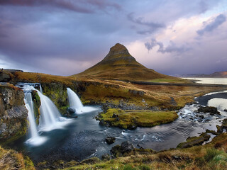 Iceland, Mount Kirkjufell and waterfall