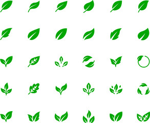 Vector set of green leaf flat icons. Pixel perfect.