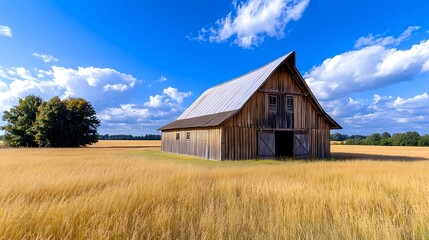 Obraz premium Rustic Barn in Golden Wheat Field - Rustic/Farmhouse aesthetic