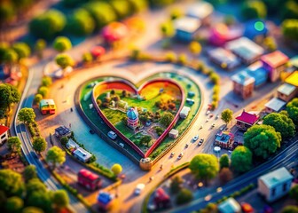 Obraz premium Miniature Artistic Heart Drawing, Tilt-Shift Photography, Romantic Love Symbol