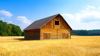 Obraz premium Rustic Wooden Barn in Golden Wheat Field - Rustic/Vintage Aesthetics