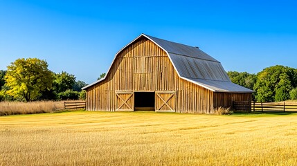 Obraz premium Rustic Wooden Barn in Golden Wheat Field - Rustic/vintage