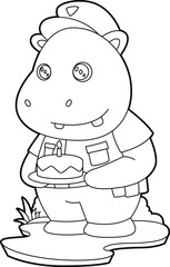 Hippo Birthday Police Animal Vector Graphic Art Illustration