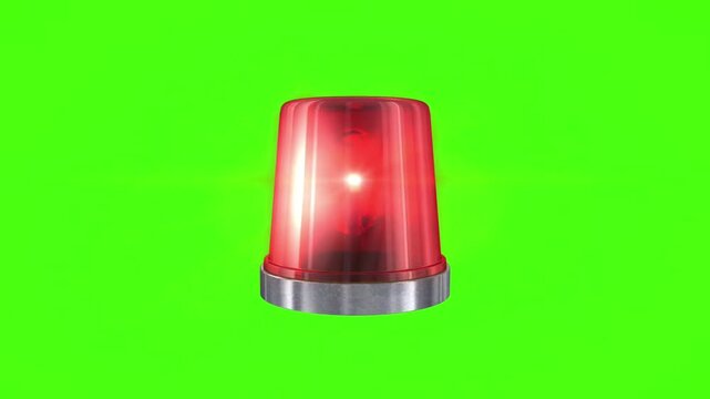 Rotating red emergency siren light isolated on green screen background