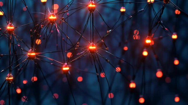 Captivating display of glowing connections in a dark digital landscape at night. Generative AI