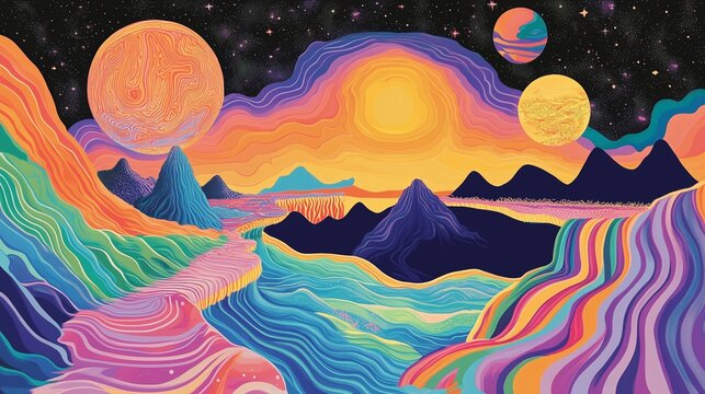 Poster-art, 70's psychedelic minimal design, illusion