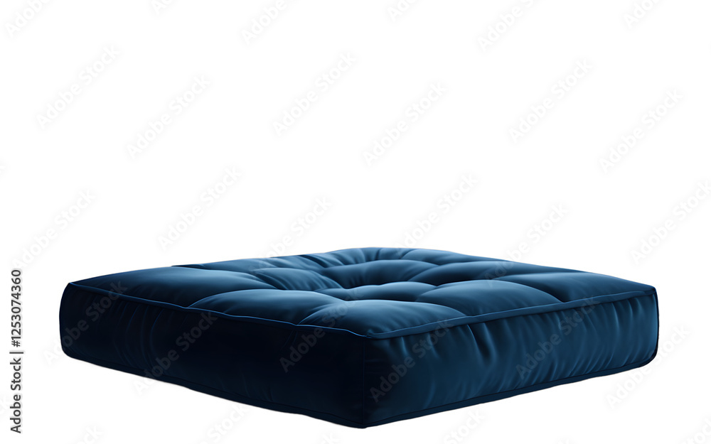 Poster A soft velvet floor cushion in a deep blue shade on a empty plain background
