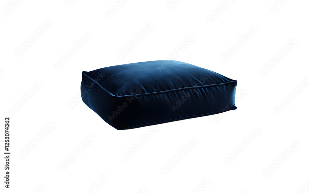 Poster A soft velvet floor cushion in a deep blue shade on a empty plain background
